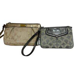Vintage Coach Lot of 2 Wristlets Signature C  Jacquard Gold + Silver Hangtags